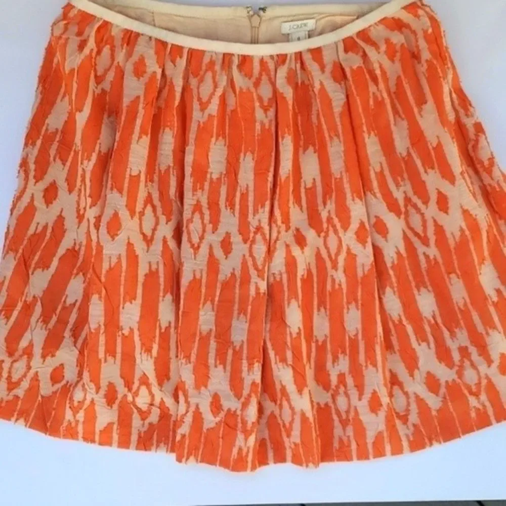 J. CREW ORANGE CREAM IKAT CRINKLE GATHERED SKIRT SIZE 8 FALL SPRING